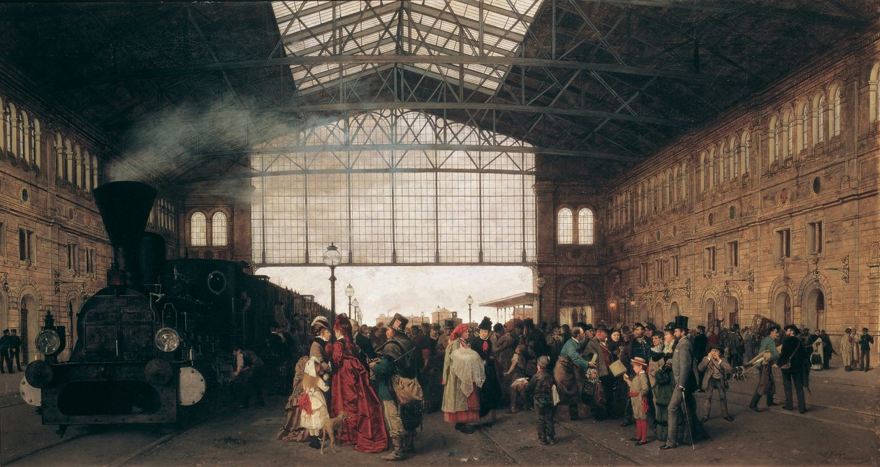 Chegada de um comboio à Estação Noroeste de Viena par Karl Karger (1848-1913) de Carl Karger