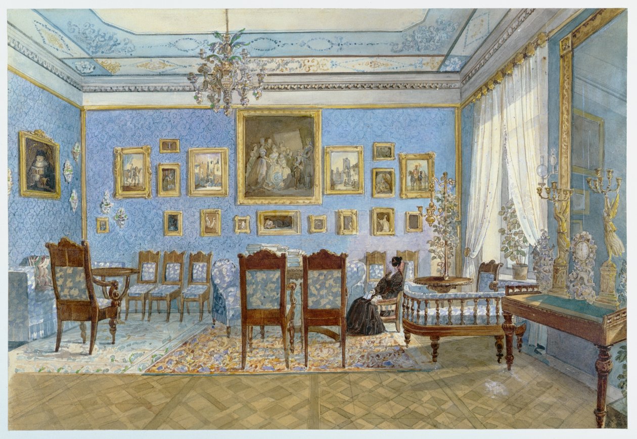 O Salão de Madame Hanska (1801-82) em São Petersburgo (wc no papel) de Carl Kollmann
