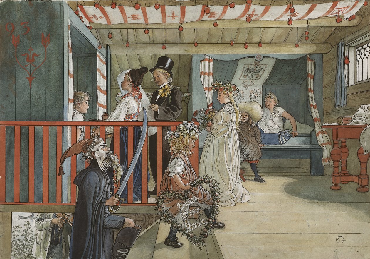 A Day of Celebration, da série &39;A Home&39;, c.1895 (aquarela sobre papel) de Carl Larsson