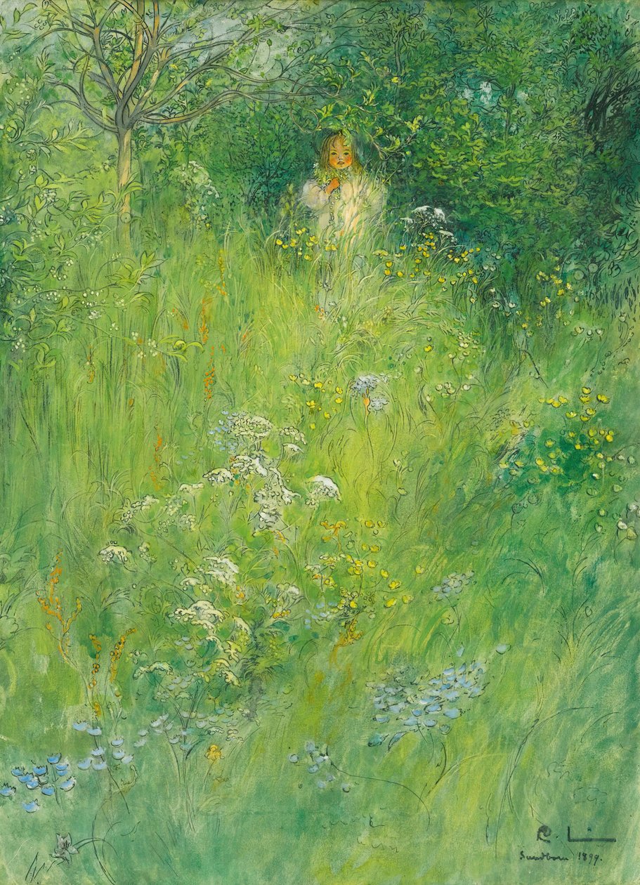 Uma fada ou Kersti no prado de Carl Larsson