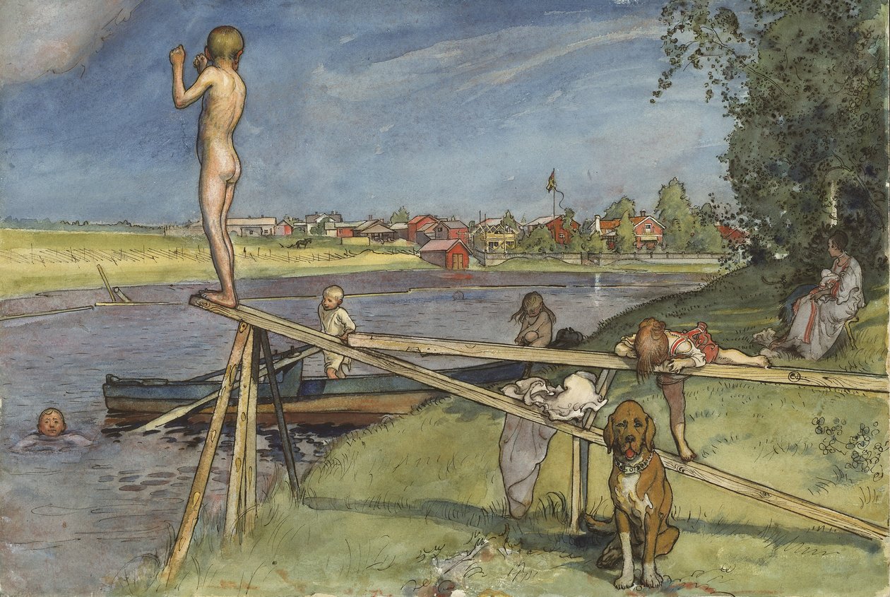 Um agradável local de banho, da série A Home, c.1895 (wc no papel) de Carl Larsson