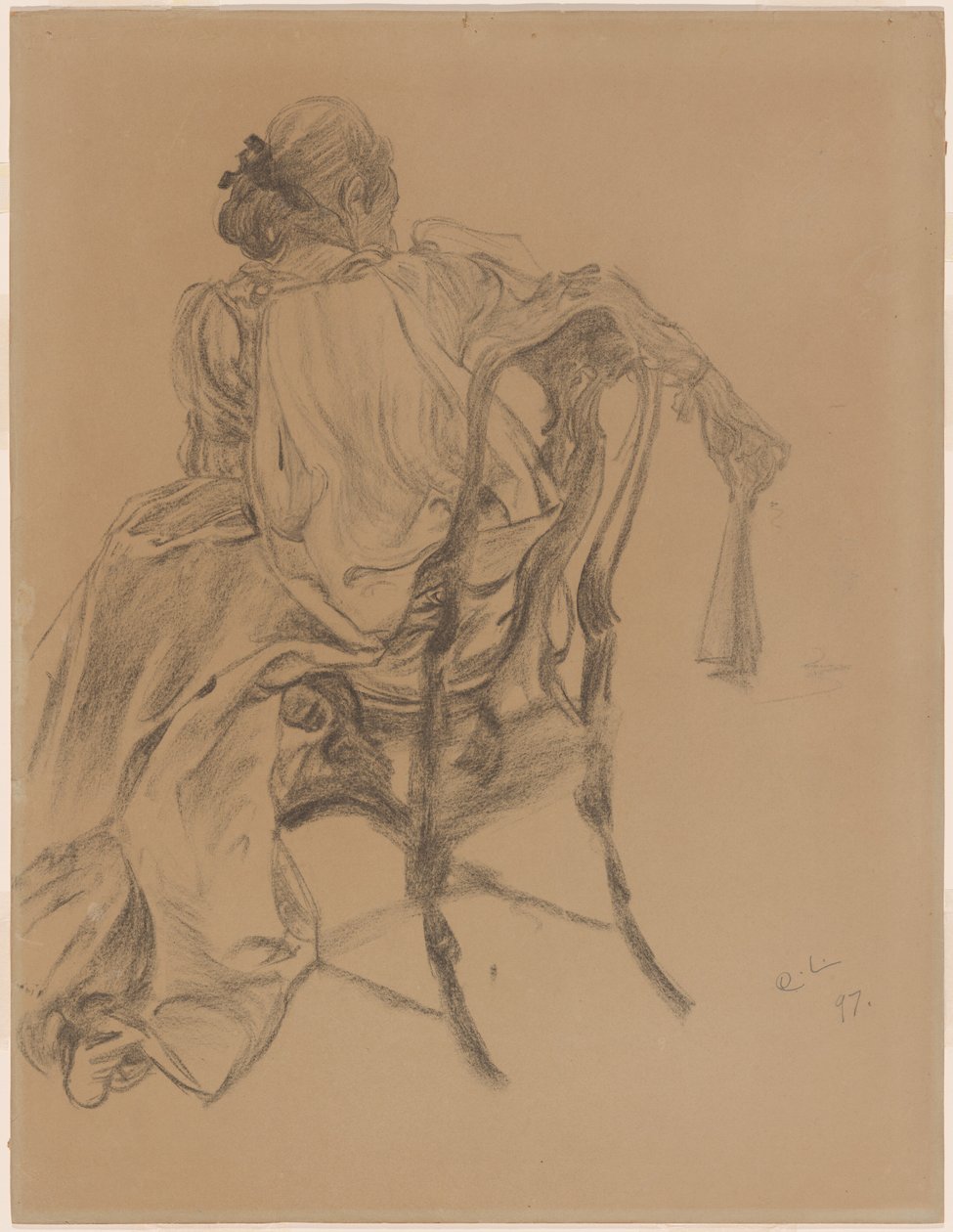Uma elegante dama do século XVIII segurando um leque de Carl Larsson