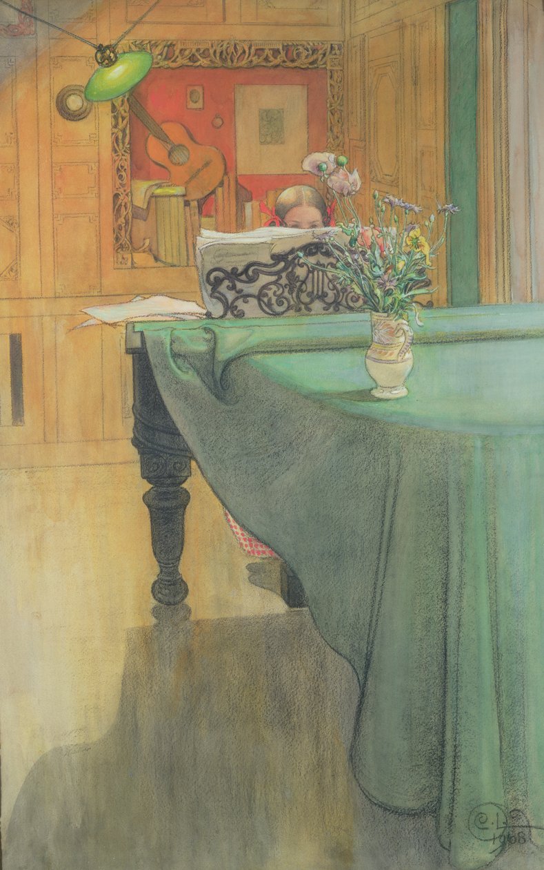Brita no piano, 1908 de Carl Larsson