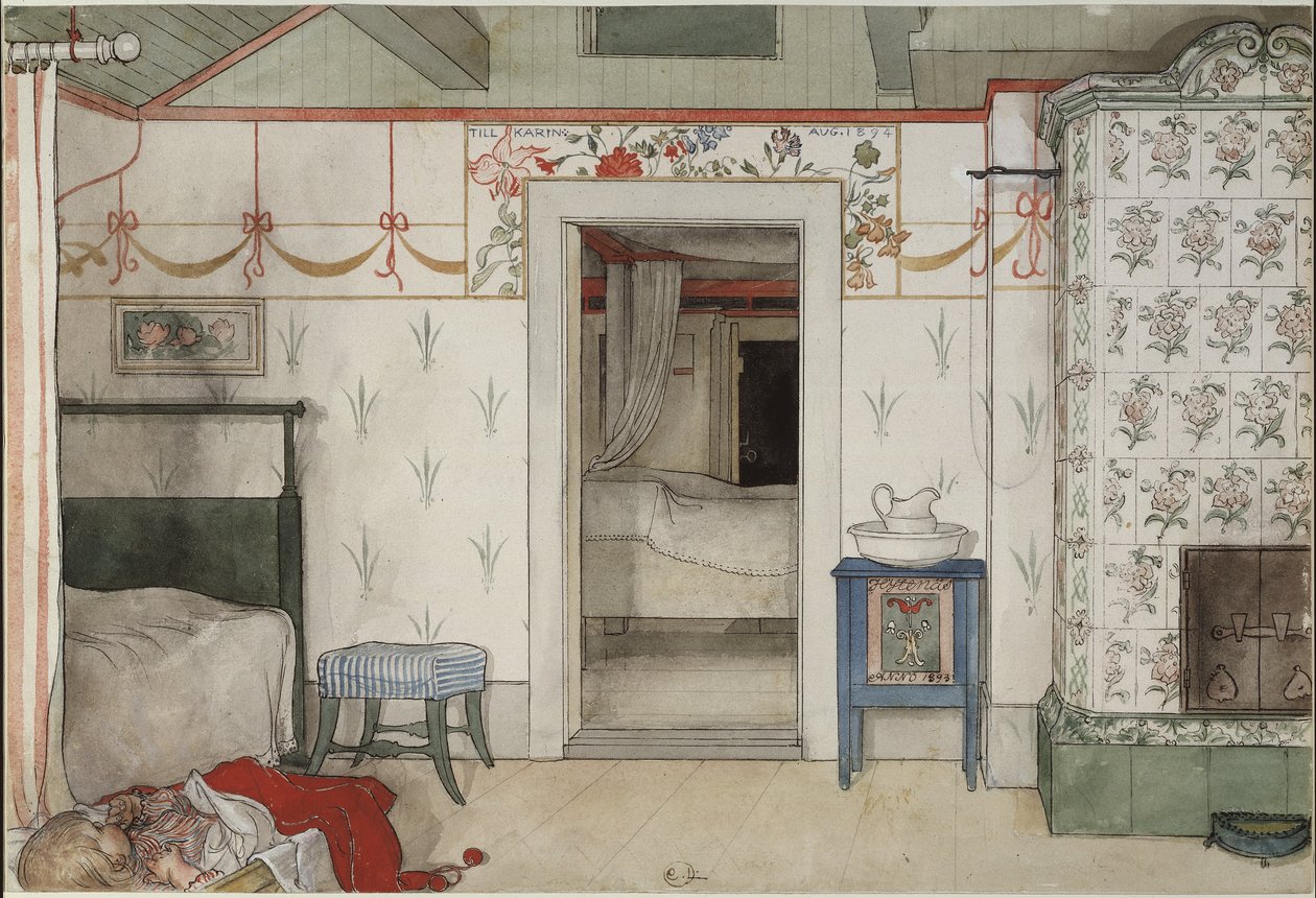 Britas Forty Winks, da série A Home, c.1895 (wc no papel) de Carl Larsson
