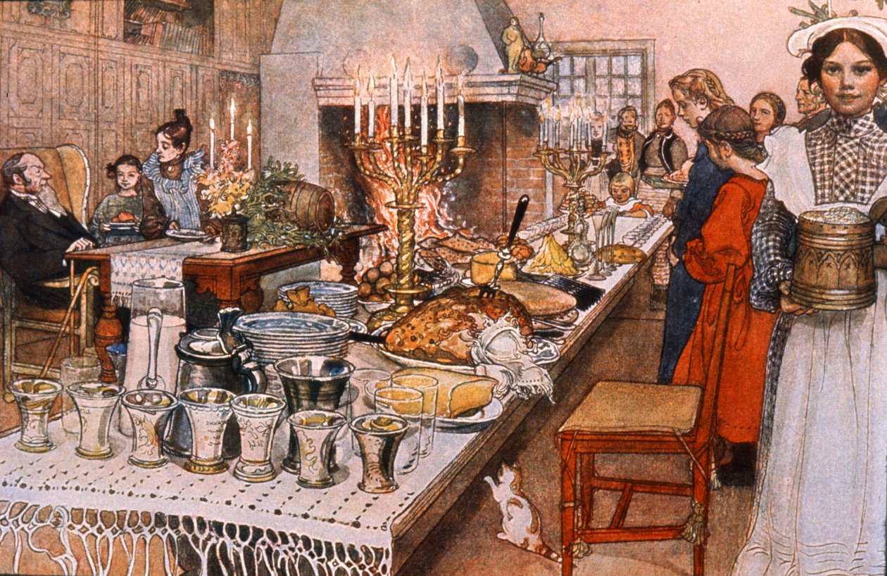 Ceia de Natal na Suécia, início do século XX (ilustração) de Carl Larsson