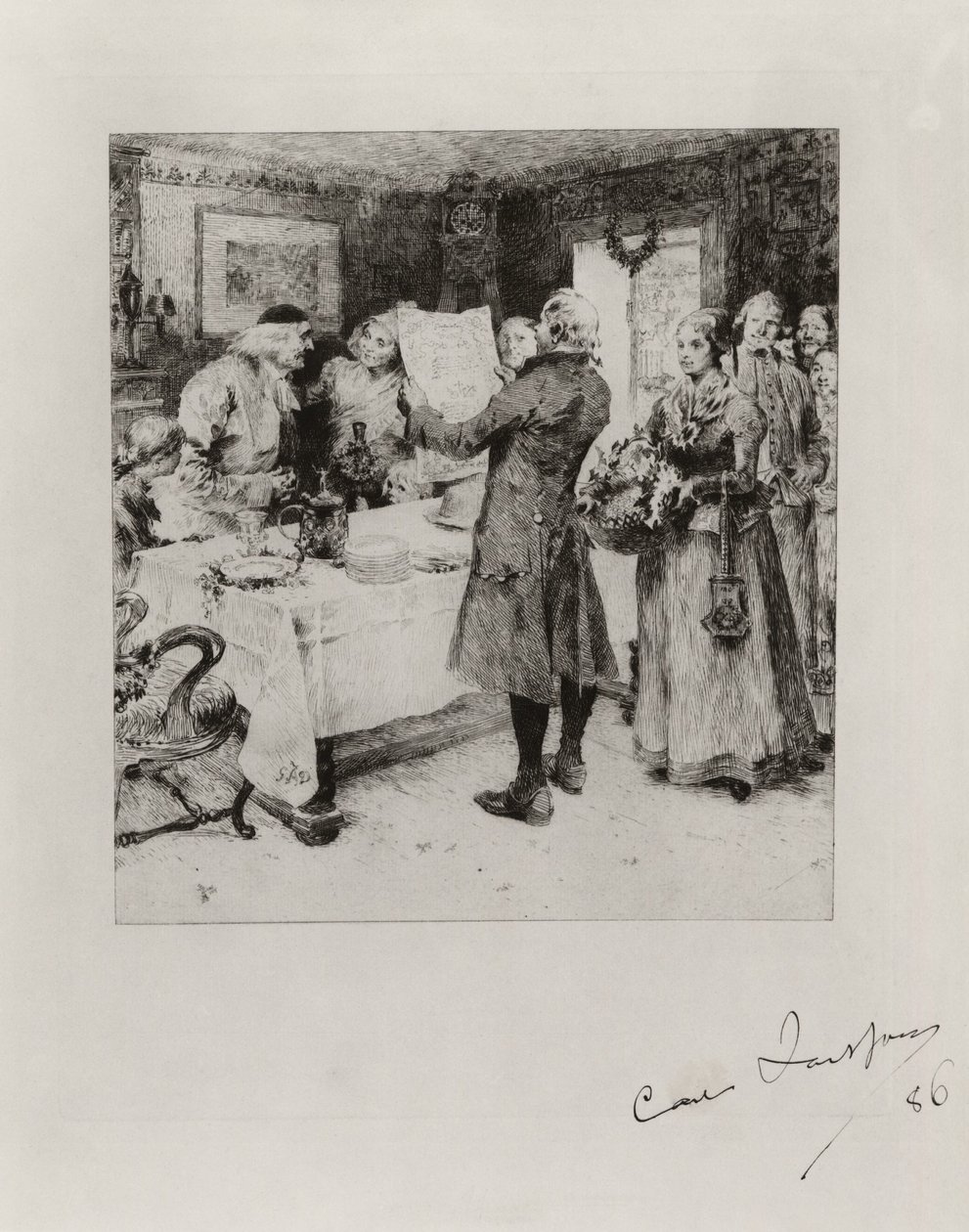 «A festa alegre». Ilustração para o poema de Anna Maria Lenngren. Estado I de Carl Larsson