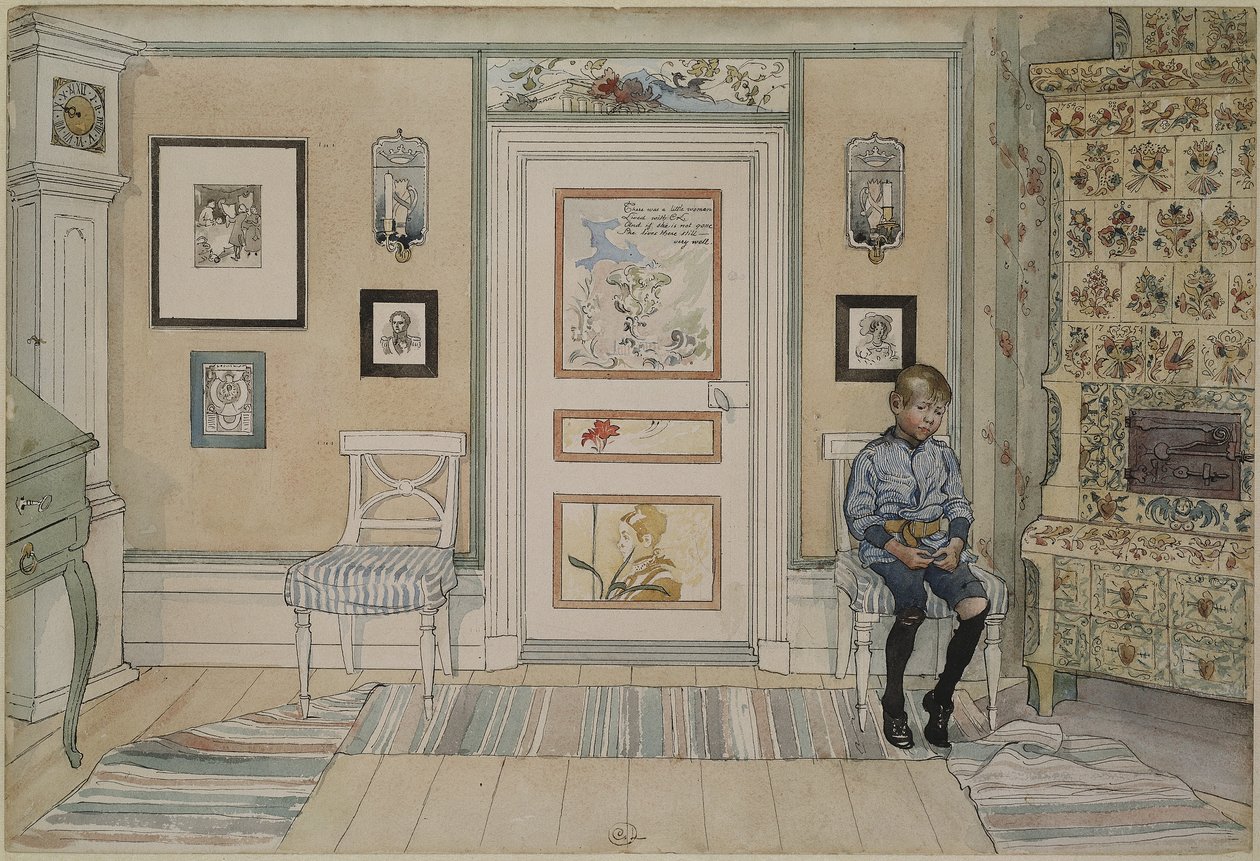 No canto, da série A Home, c.1895 (wc no papel) de Carl Larsson
