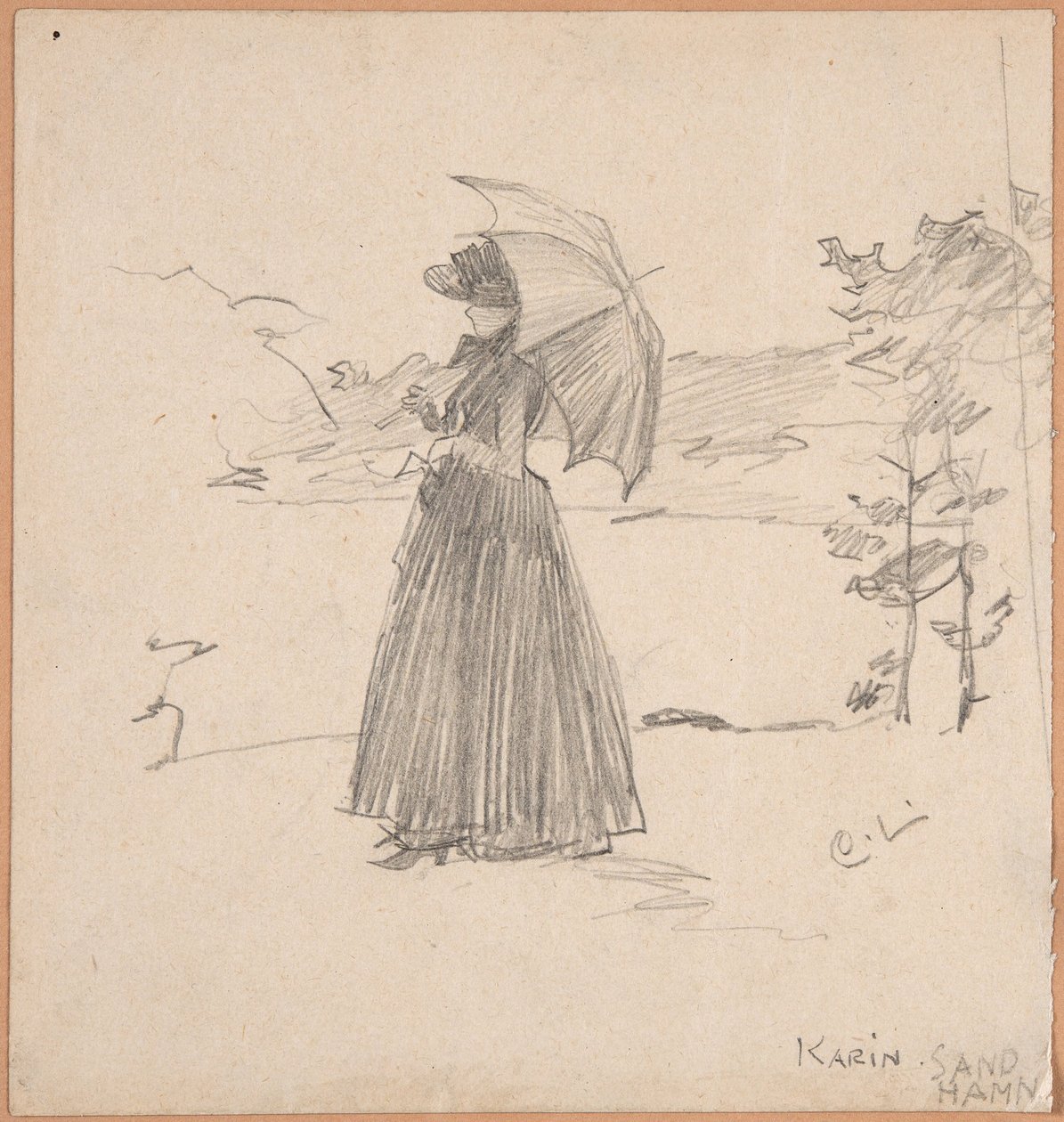 Mulher com sombrinha de Carl Larsson
