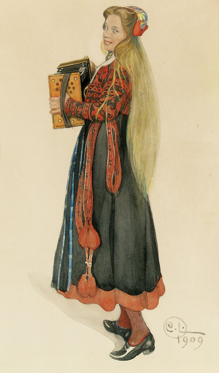 Lisbeth tocando o acordeão, 1909 de Carl Larsson