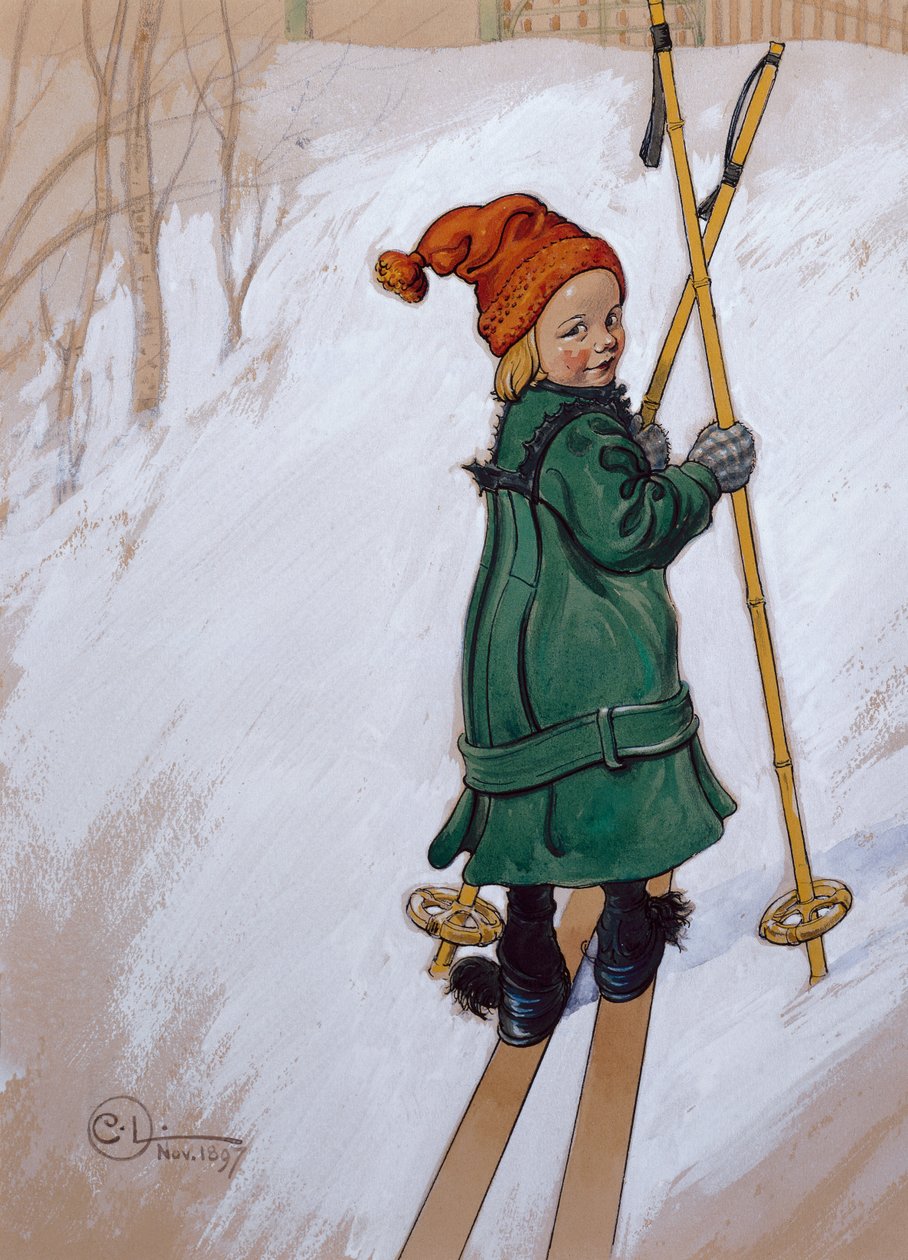 Menina esquiando de Carl Larsson