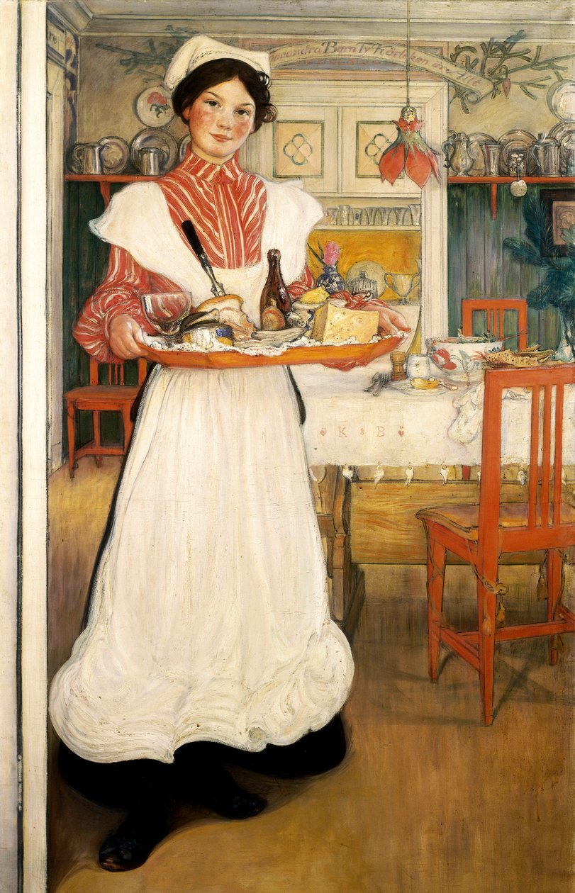 Martina Transportando o café da manhã em uma bandeja de Carl Larsson