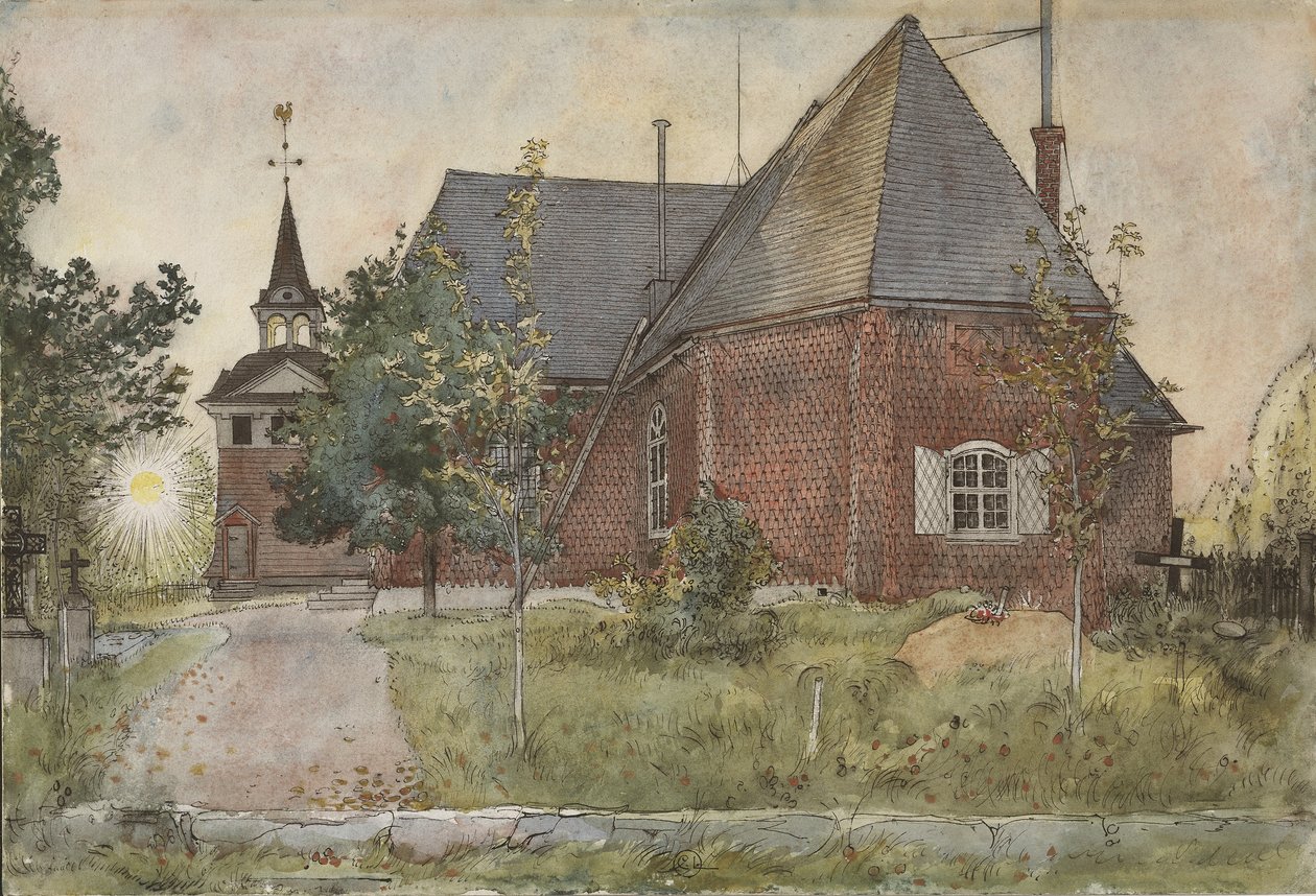 Igreja Velha de Sundborn, da série A Home, c.1895 (wc no papel) de Carl Larsson