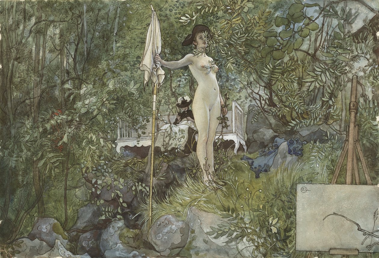 Estúdio ao ar livre, da série A Home, c.1895 (wc no papel) de Carl Larsson