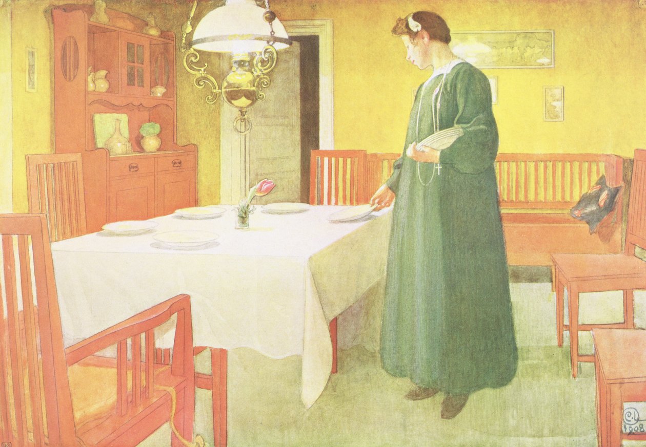 Agregado familiar escolar, cena da sala de jantar, bar. em &39;Lasst Licht Hinin&39; (&39;Deixe entrar mais luz&39;), 1908 de Carl Larsson