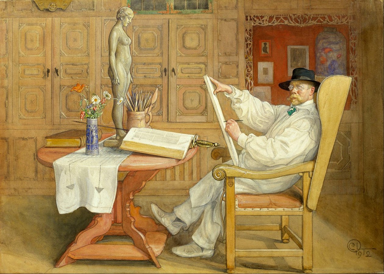 Auto-retrato (no novo estúdio) de Carl Larsson