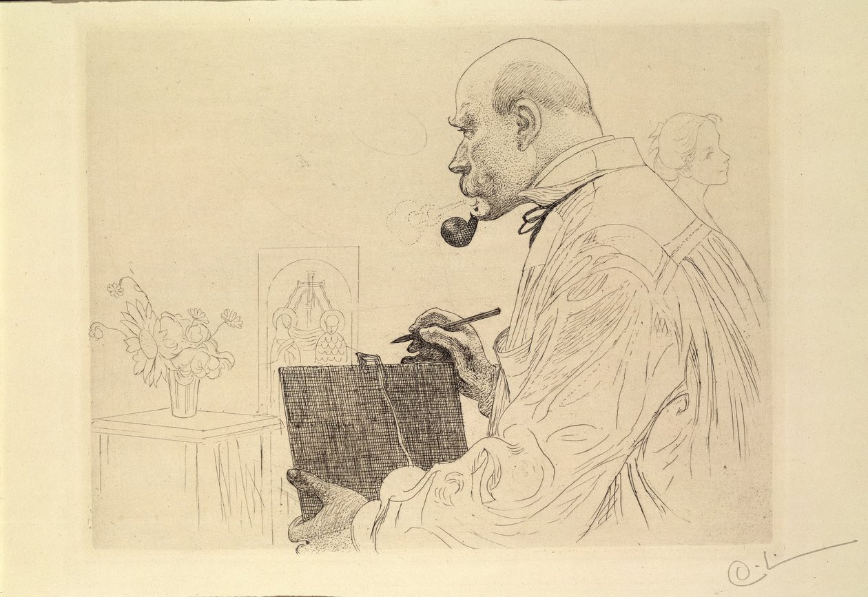 Autorretrato como gravador de Carl Larsson