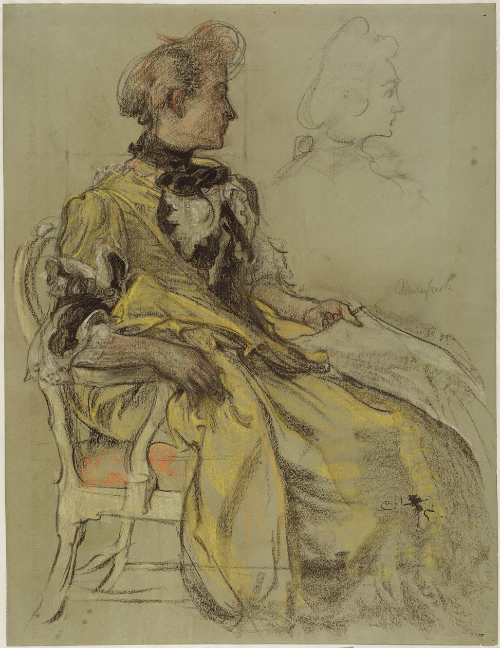 Esboço do traje de Lovisa Ulrika: Desenho preliminar para o afresco de Lovisa Ulrika na escadaria do Nationalmuseum, em Estocolmo de Carl Larsson