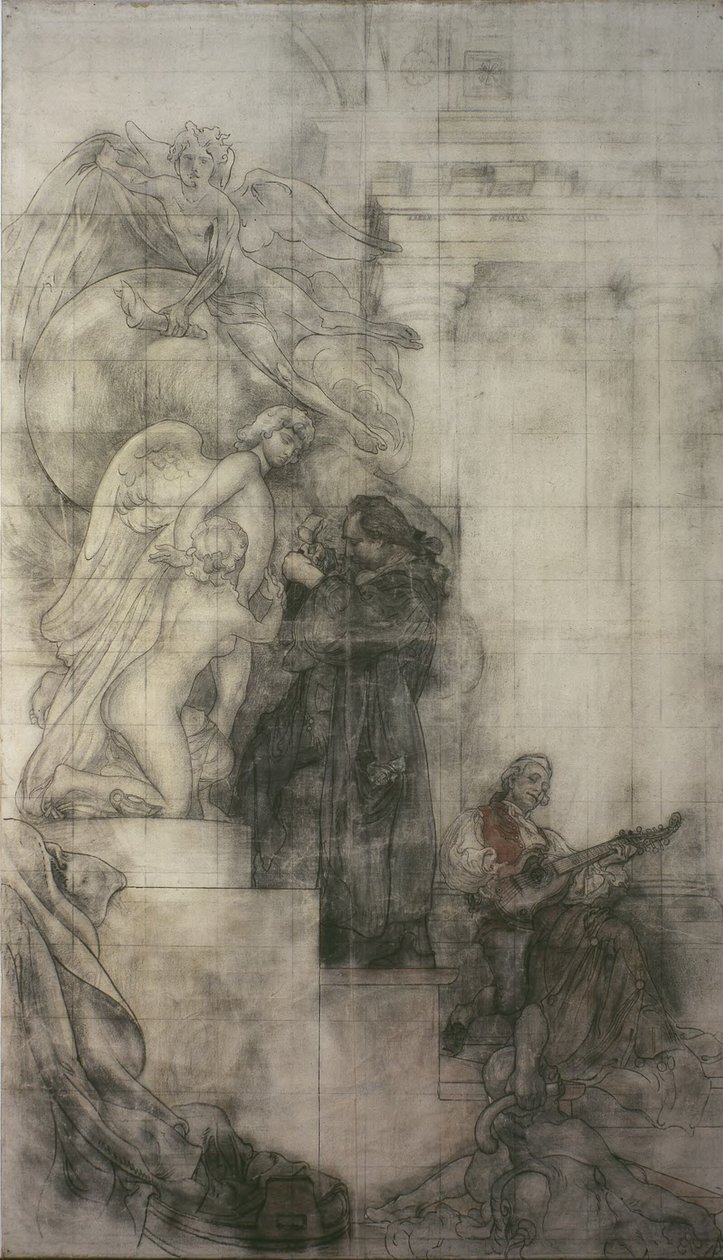 A arte da escultura: Carl Michael Bellman no ateliê de Sergel. Cartão para o fresco no salão inferior do NM de Carl Larsson