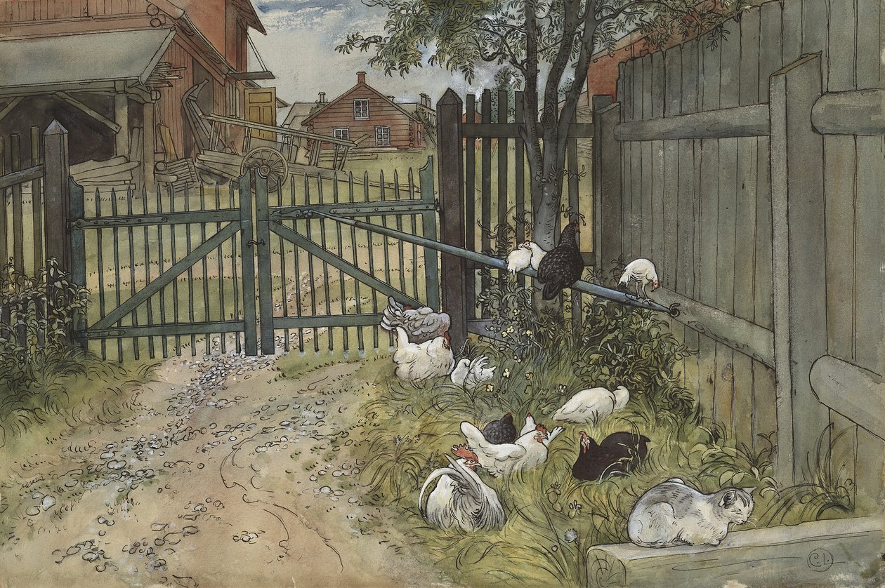 The Gate, da série A Home, c.1895 (wc no papel) de Carl Larsson