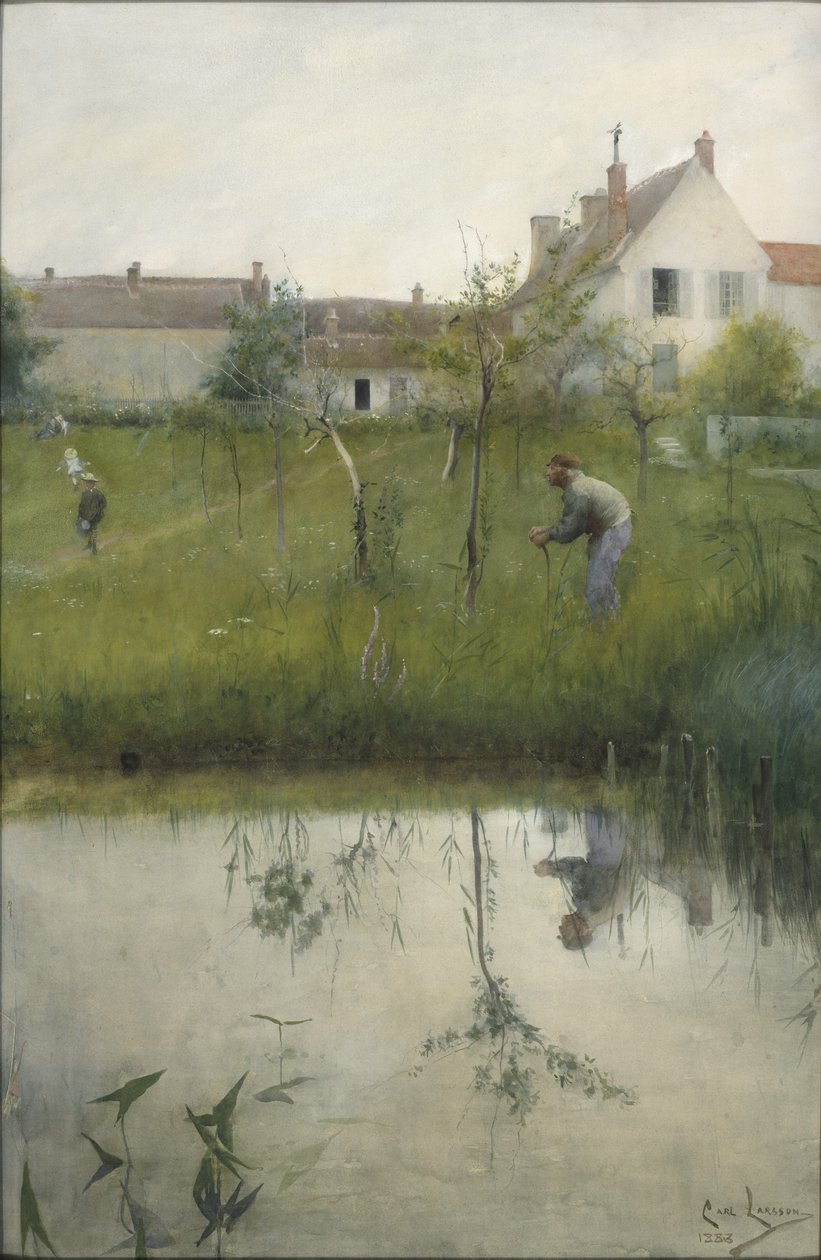 O velho e o berçário, 1883 (wc no papel) de Carl Larsson