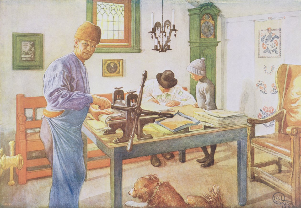 A sala de impressão, pub. em &39;Lasst Licht Hinin&39; (&39;Deixe entrar mais luz&39;), 1910 de Carl Larsson