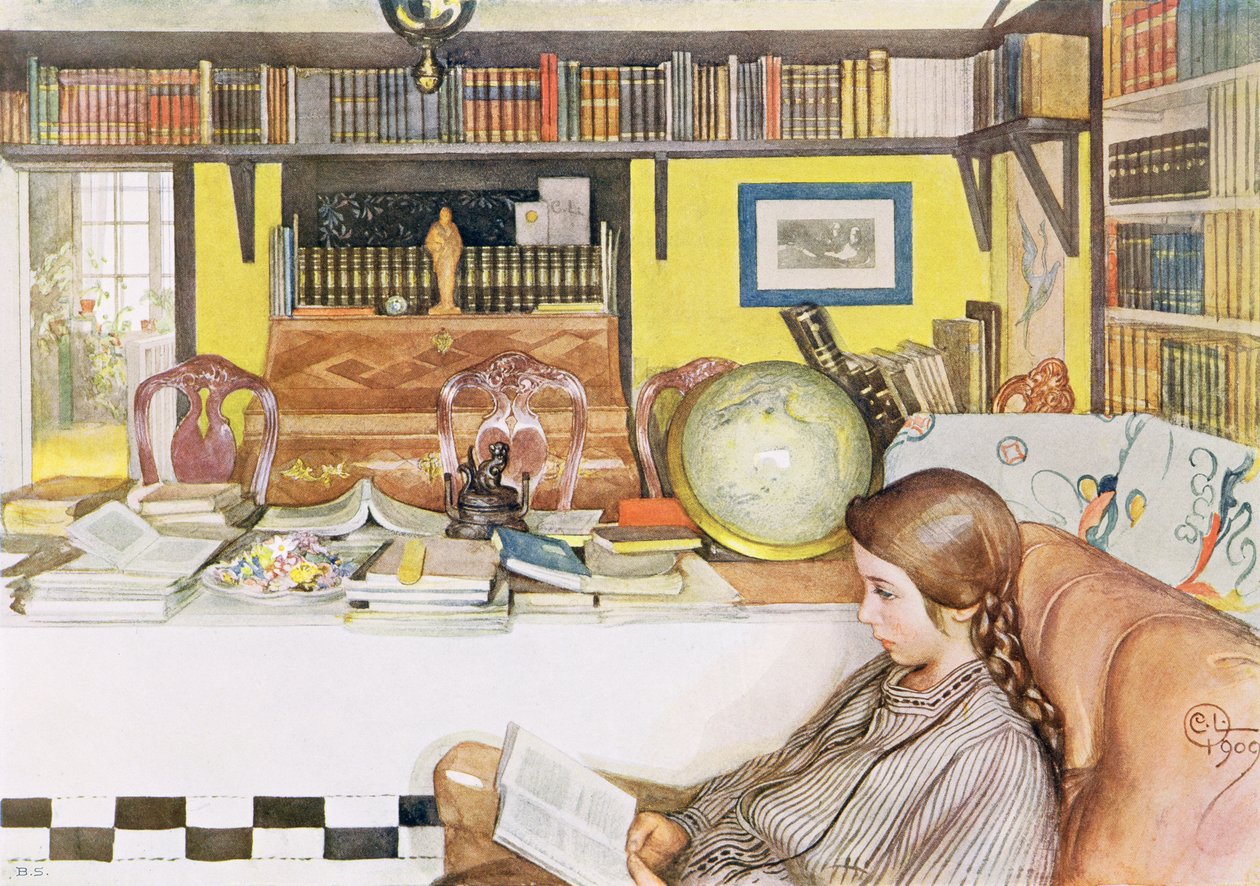A sala de leitura, pub. em &39;Lasst Licht Hinin&39; (&39;Deixe entrar mais luz&39;), 1909 de Carl Larsson