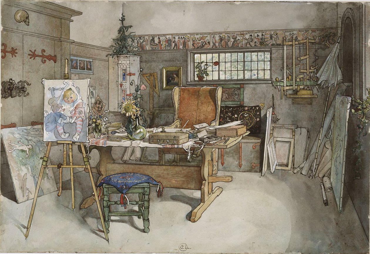 O Estúdio. De «A Home» (26 aguarelas) de Carl Larsson