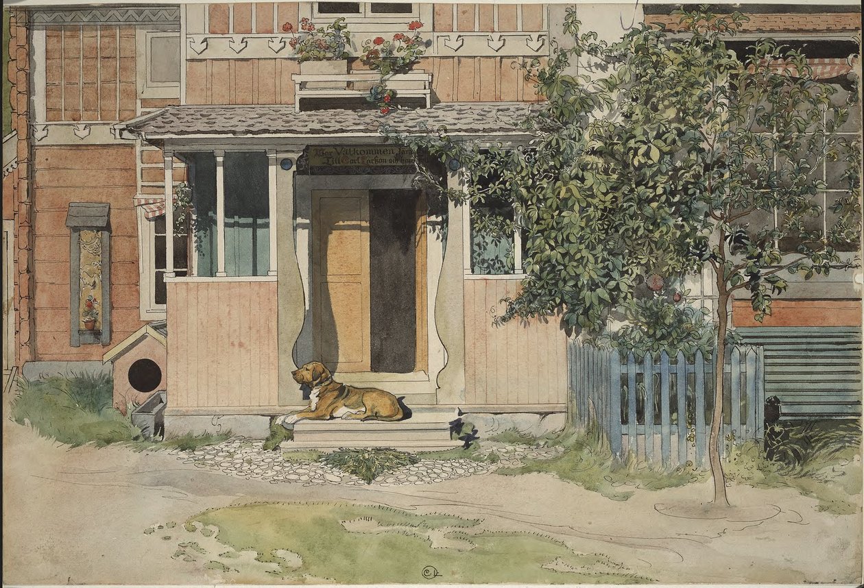 A varanda. De Um lar (26 aguarelas) de Carl Larsson
