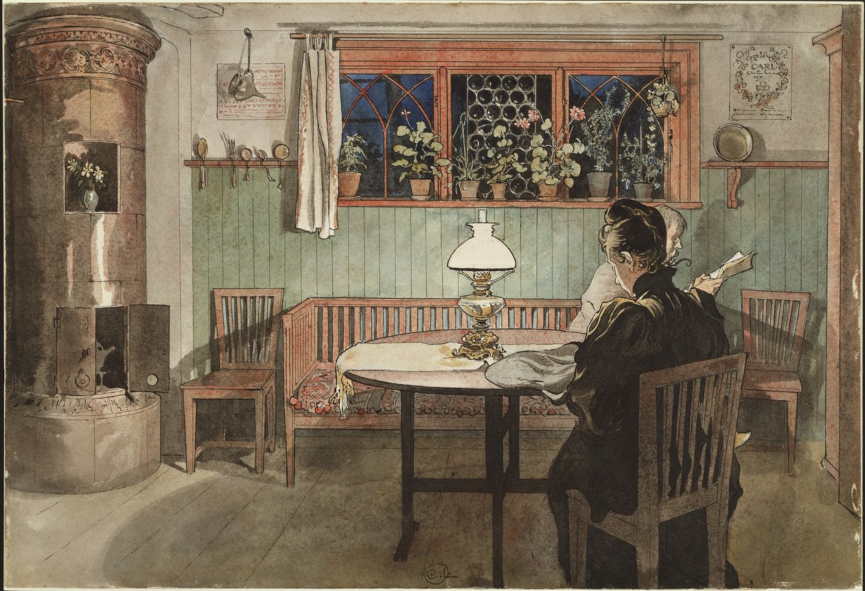 Quando as crianças foram para a cama, da série &39;A Home&39;, c.1895 (aquarela sobre papel) de Carl Larsson