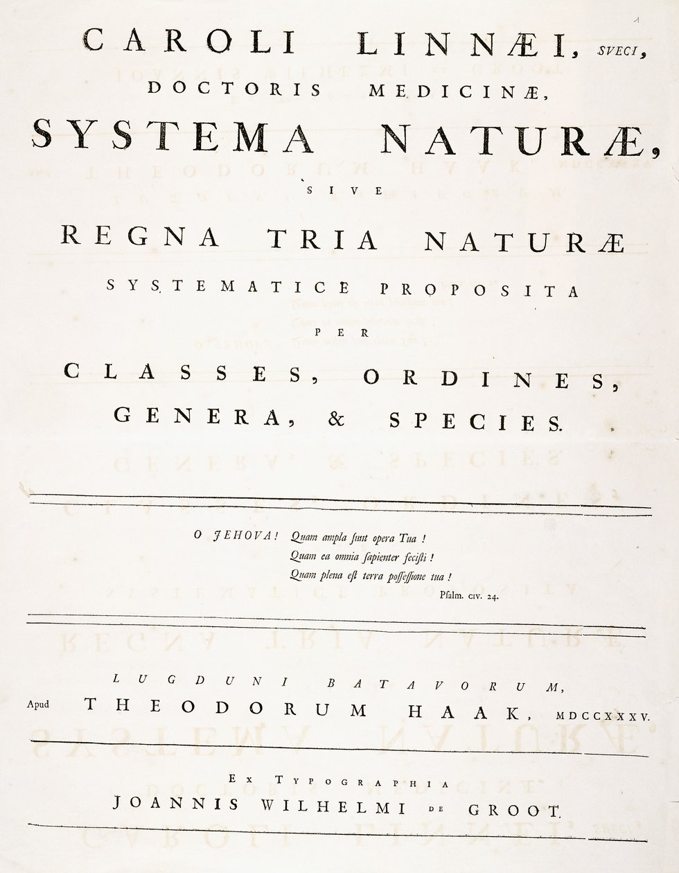 Página de título de &39;Systema naturae&39; de Carl Linnaeus