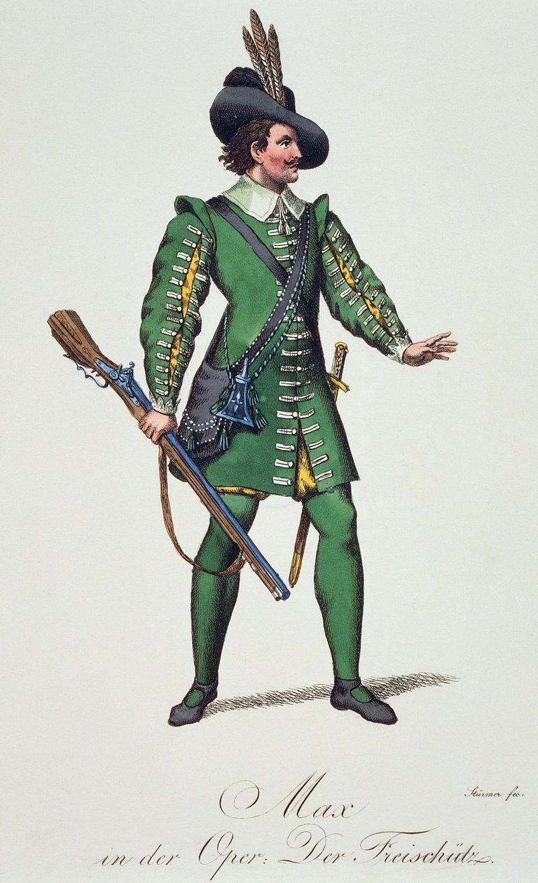 Max, esboço de fato para Der Freischutz (O atirador ou atirador livre), de Carl Maria von Weber (1786-1826) de Carl Maria von Weber
