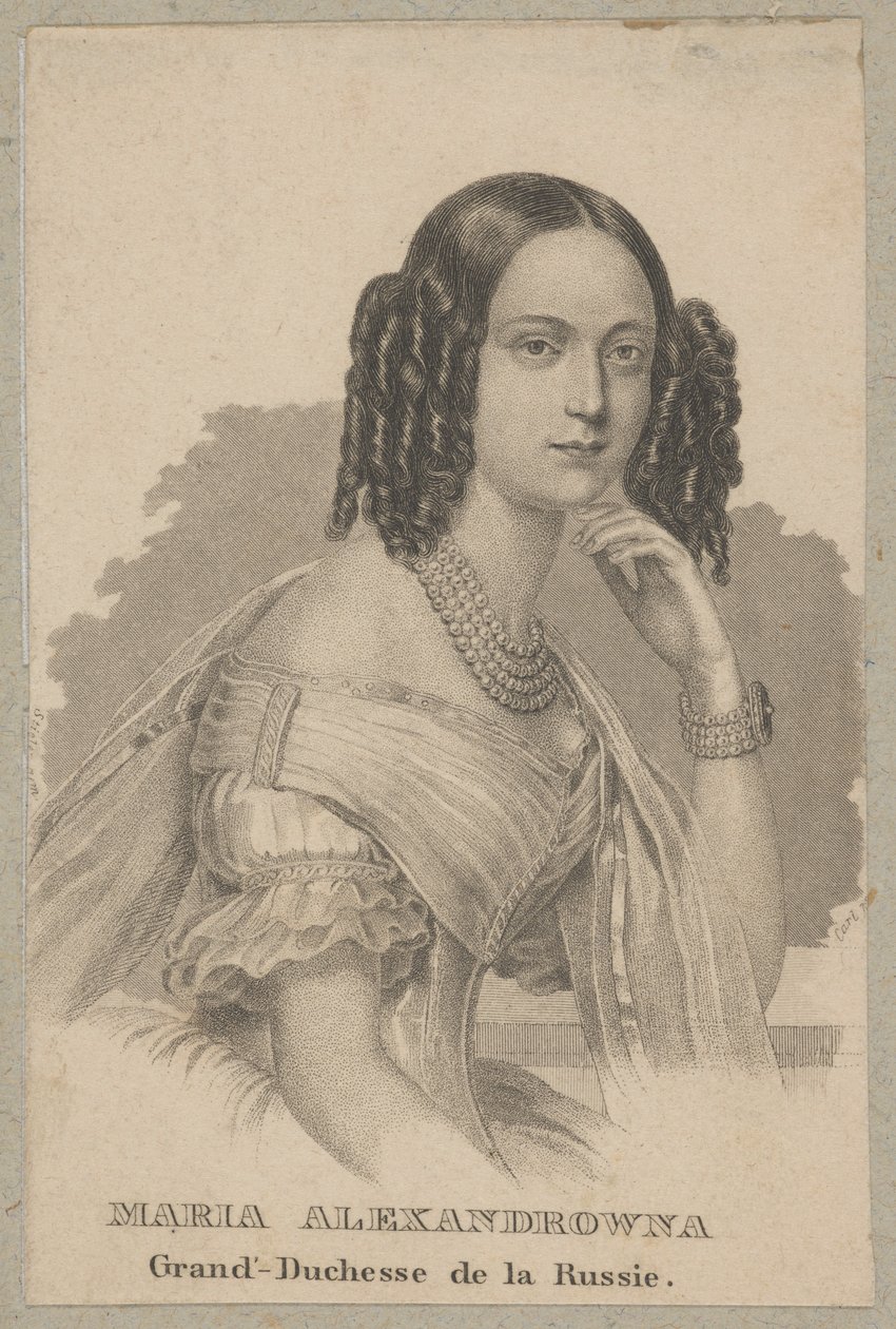 Maria Alexandrovna (nascida Maximiliane Wilhelmine Marie de Hesse-Darmstadt, 1824 Darmstadt - 1880 São Petersburgo) - filha mais nova de Luís II de Hesse e de Guilhermina de Baden, princesa de Hesse, imperatriz da Rússia como esposa do czar Alexandre II de Carl Mayer