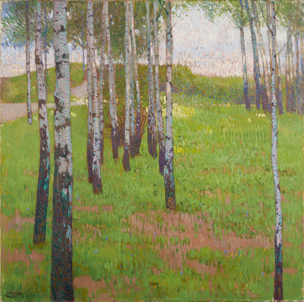Bosque de bétulas na luz da noite de Carl Moll
