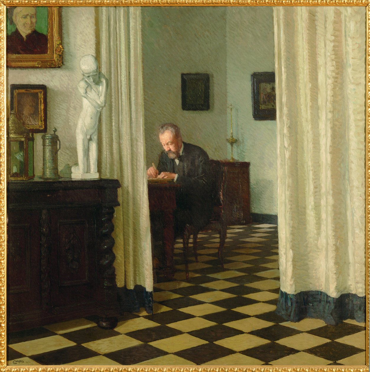 Autorretrato no seu estúdio ... (pintura sobre tela) de Carl Moll
