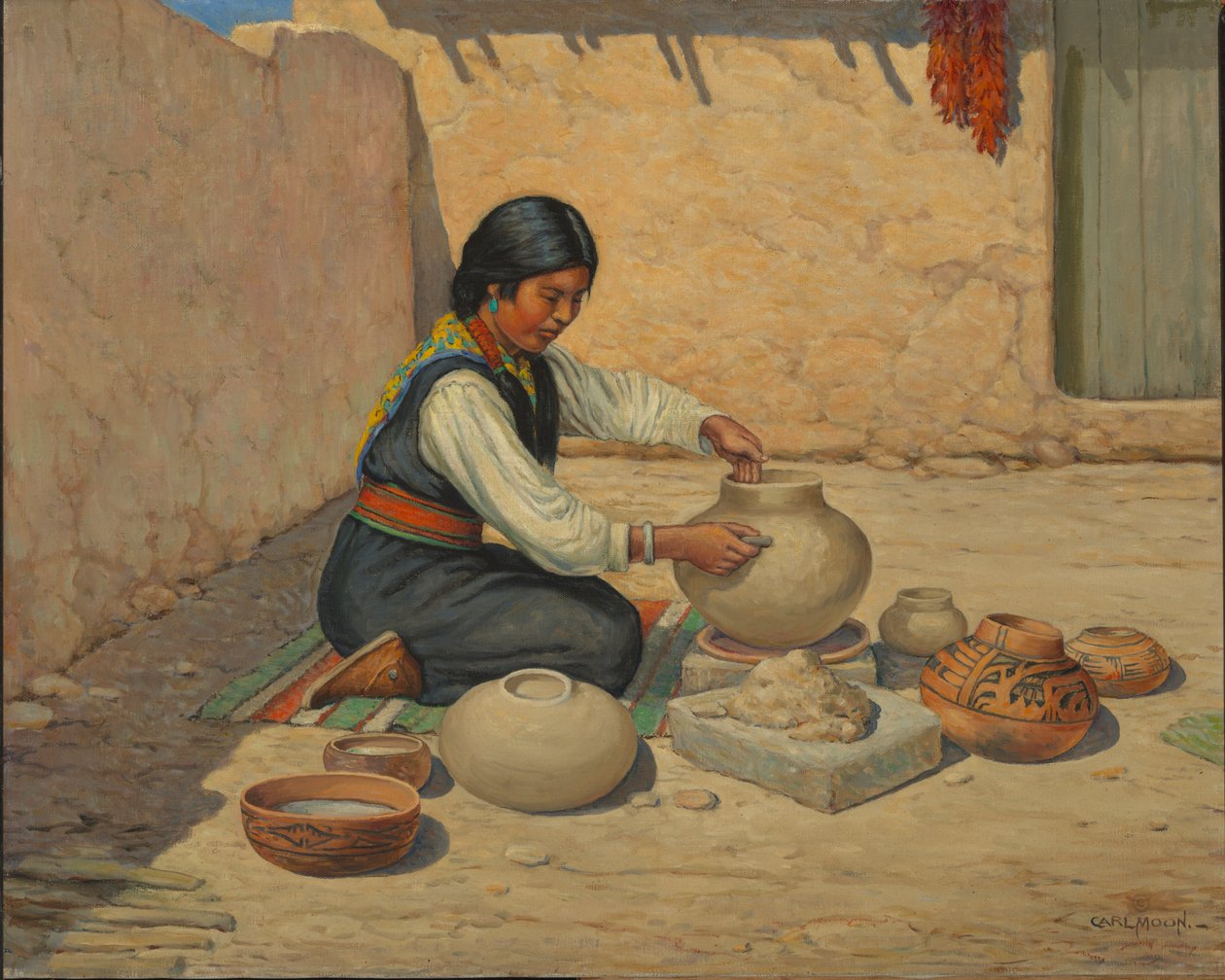 Mulher Hopi a fazer cerâmica de Carl Moon