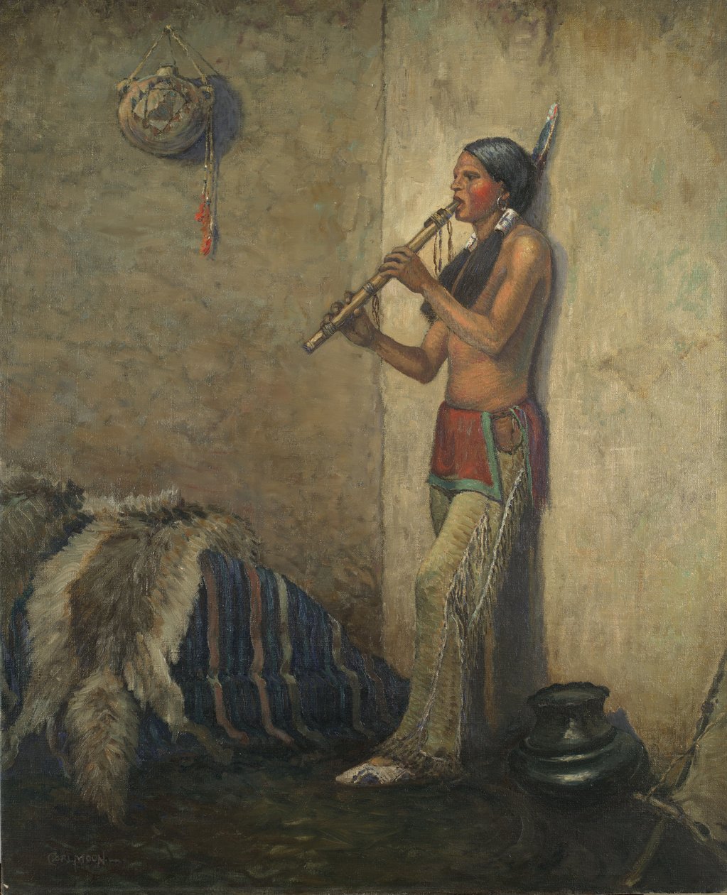 Índio com flauta (óleo sobre tela) de Carl Moon