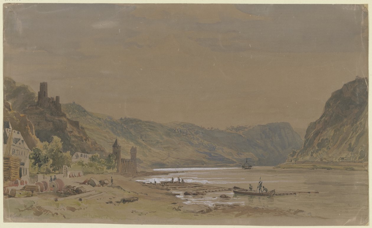 Vista de Sankt Goarshausen com o Castelo de Maus, tendo ao fundo o Penhasco da Lorelei de Carl Morgenstern