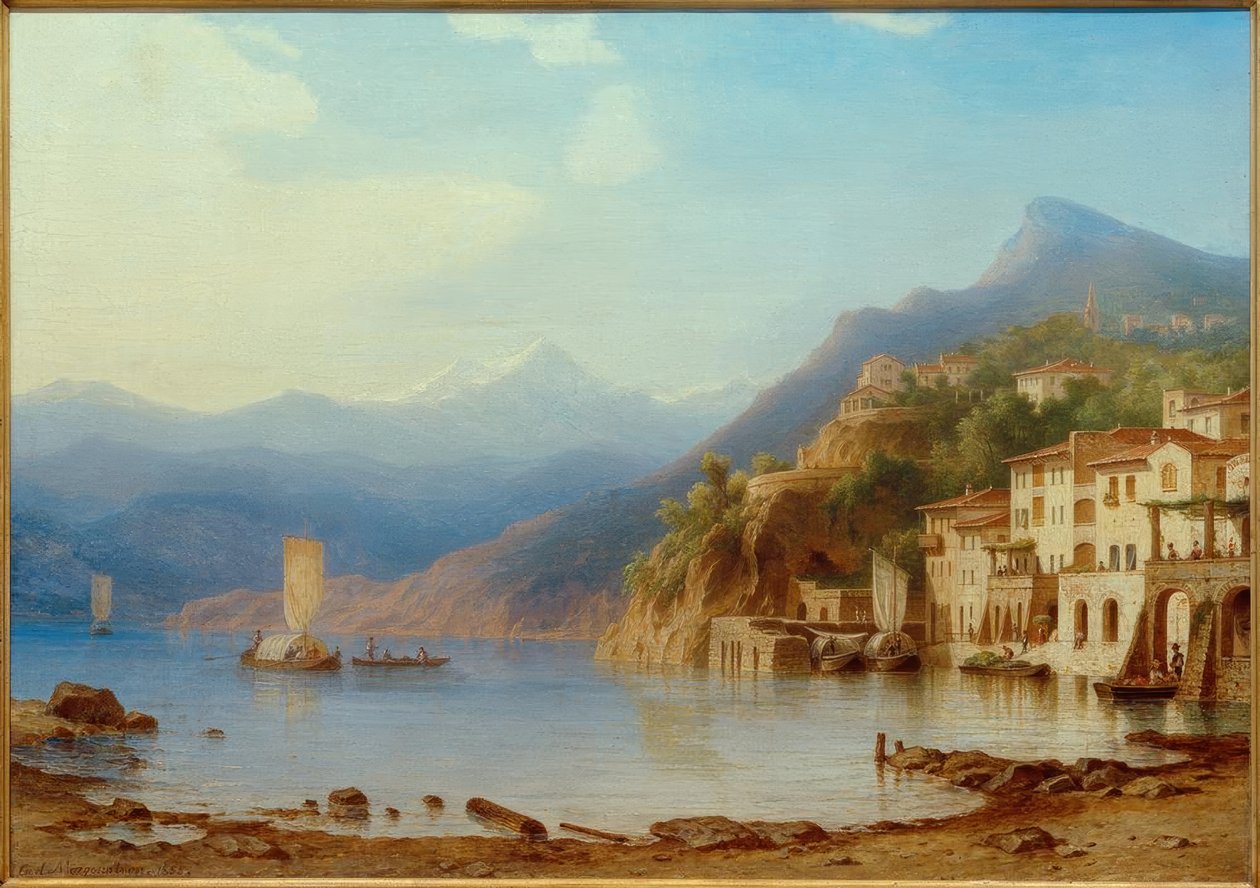 C.Morgenstern, vista de Varenna no lago Como de Carl Morgenstern