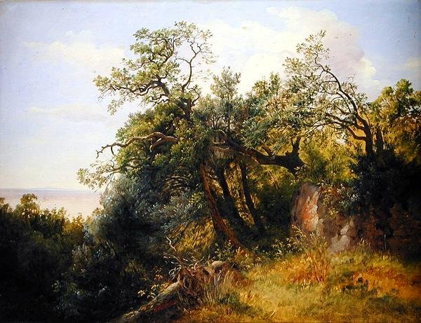No Parque Ariccia (óleo sobre papel sobre tela) de Carl Morgenstern