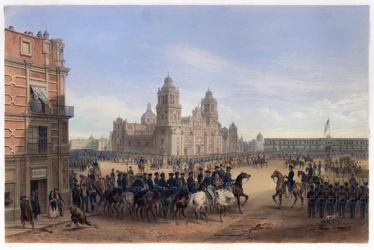 Entrada do General Scott na Cidade do México, de The War Between the United States and Mexico, pub. 1851 (litografia a cores) de Carl Nebel