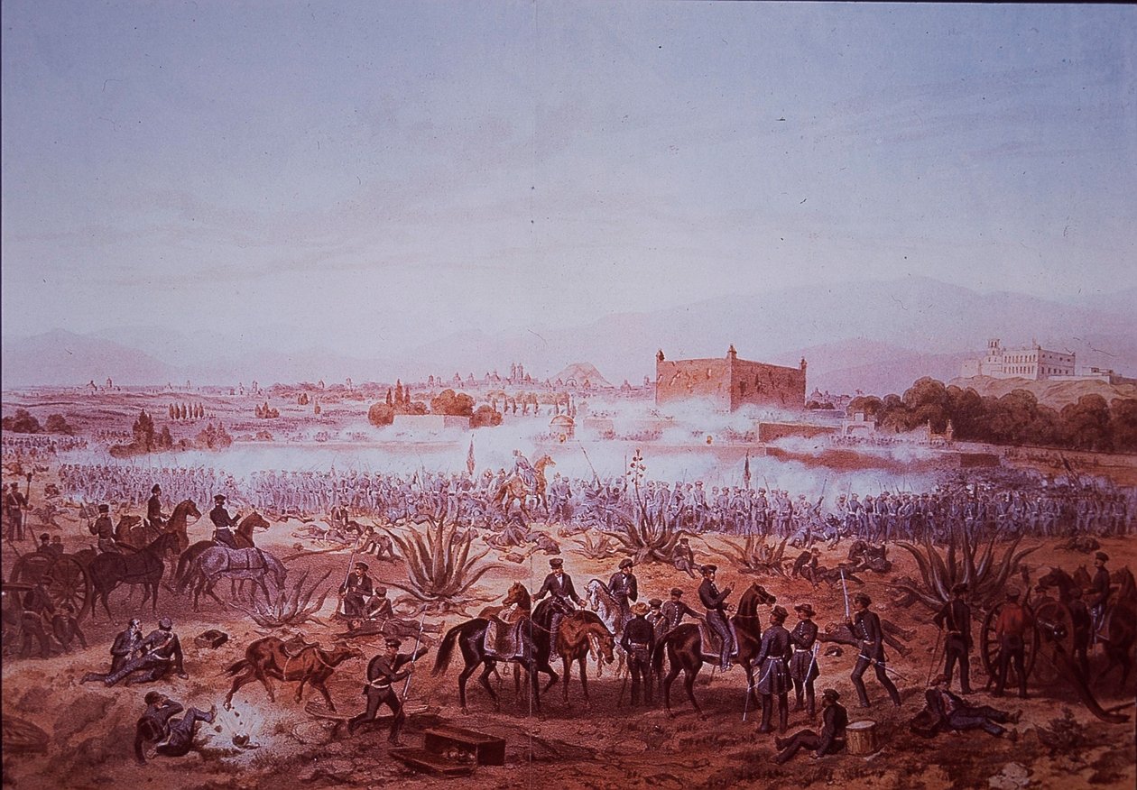 Guerra Mexicano-Americana (1846-48), Batalha de Molino del Rey, tropas americanas a atacar de Carl Nebel