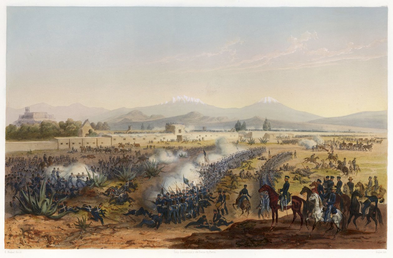 Molino del Rey - ataque ao Molino, de The War Between the United States and Mexico, pub. 1851 (litografia a cores) de Carl Nebel