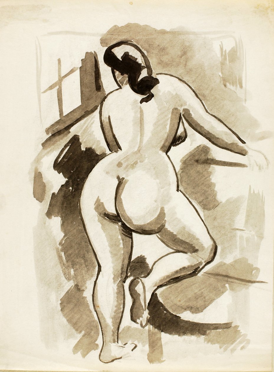 Vista posterior de um nu feminino em pé de Carl Newman