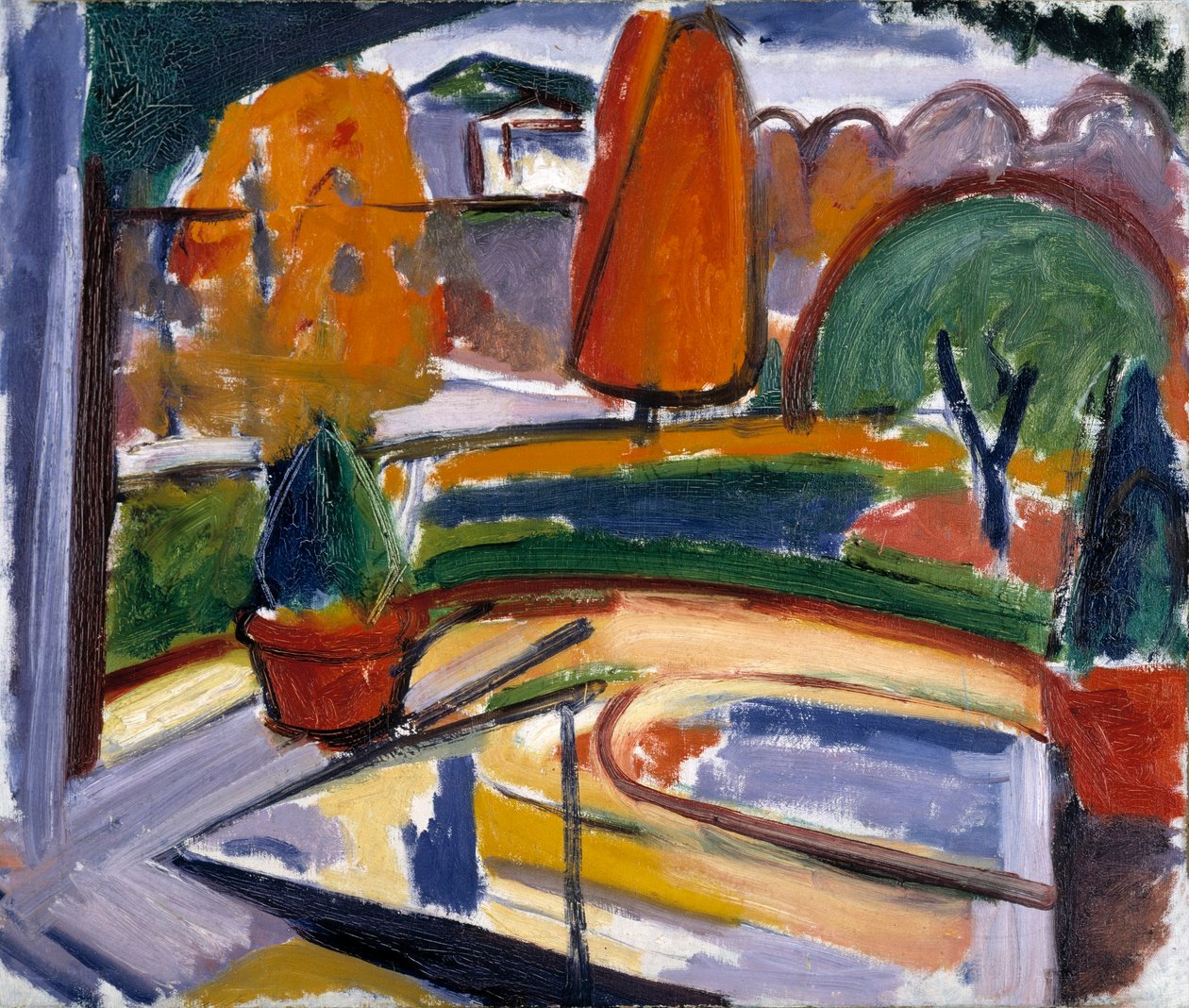 Paisagem com lago - Pátio de Newman de Carl Newman