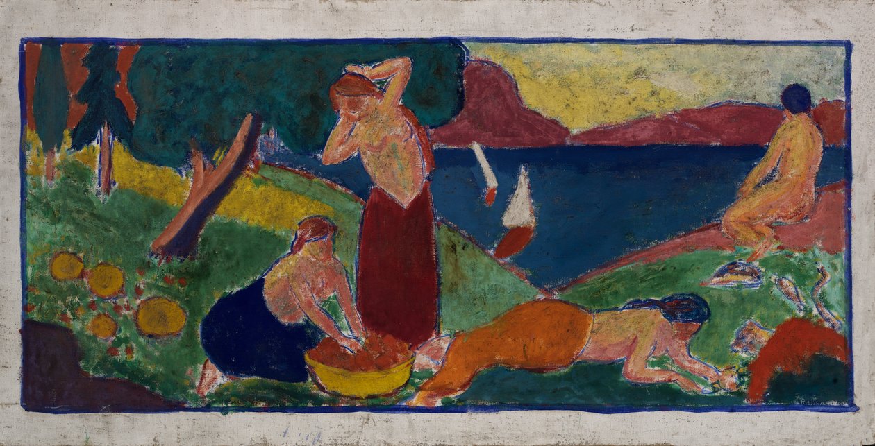 Mulheres na paisagem com borda azul, antes de 1932. de Carl Newman