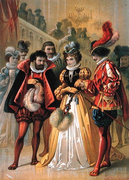 Cinderela no baile, ilustração para "Cinderela" de Charles Perrault (1628-1703) (gravação a cores) de Carl Offterdinger
