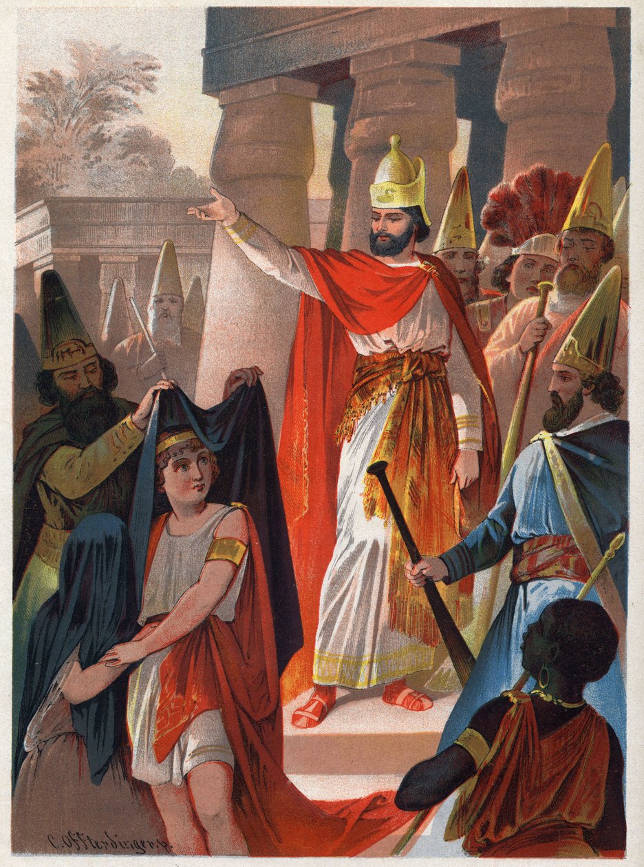 Em uma placa de Sarastro, um padre espalha grandes velas negras no Príncipe Tamino e na Ilustração da Princesa Pamina de Carl Offterdinger (1829-1889) em "A flauta encantada" (Die Zauberflote, flauto mágico, A Flauta Mágica). Coleção particular. de Carl Offterdinger