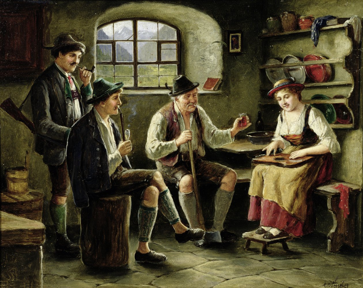 Mulher jovem, tocando, um, cítara de Carl Ostersetzer