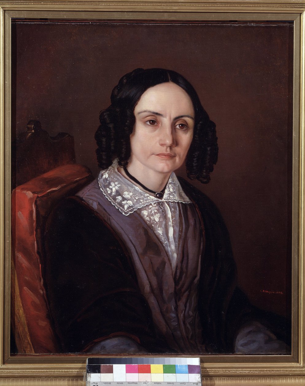 Retrato da Condessa M.N. Volkonskaya (1805-1863). Esposa do Príncipe Serge Volkonvski (1788-1865) que participou na insurreição decabrista ou decembrista em 1825. Ele foi condenado ao exílio por isto e o seu de Carl Peter Mazer