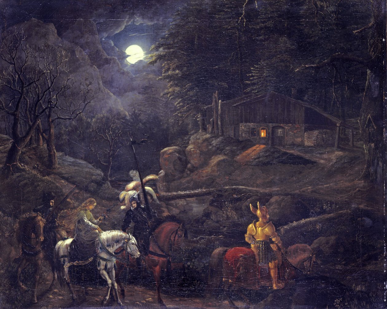 Cavaleiro diante da cabana do carvoeiro de Carl Philipp Fohr
